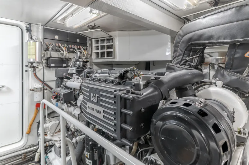 Slide: The Image of Engine room of 2006 Cheoy Lee 72' Raised Pilot House with CAT marine power engine. - 46