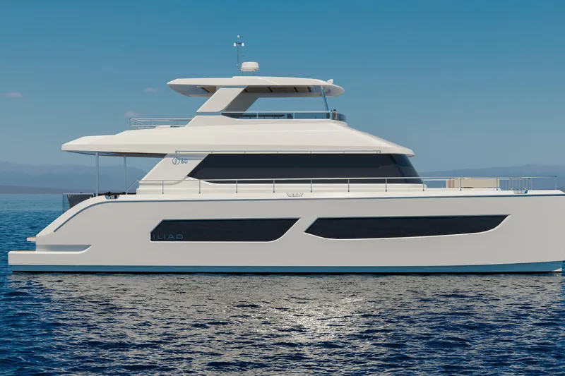 The Image of Luxury ILIAD 60 yacht cruising on open sea, 2026 model, sleek design. - 1