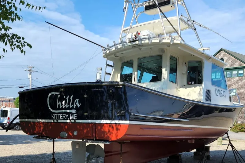 Slide: The Image of 2009 Northern Bay 36 boat named "Chilla" on dry dock in Kittery, ME. - 6