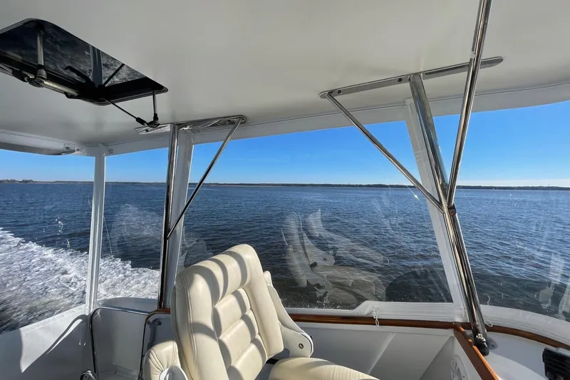Slide: The Image of Interior view of 1987 Lyman-Morse Hunt 42 yacht cruising on open water. - 18