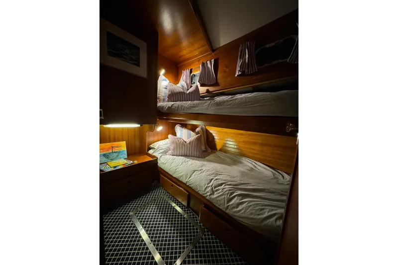 Slide: The Image of Cozy cabin interior with bunk beds on 1987 Lyman-Morse Hunt 42 yacht. - 48