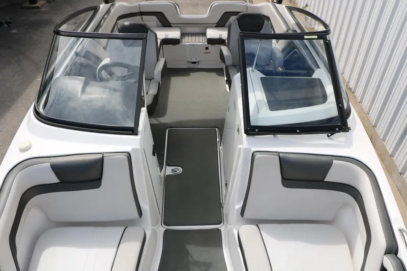 Slide: The Image of 2017 Yamaha Boats AR240 HO interior with seating and windshield view. - 27