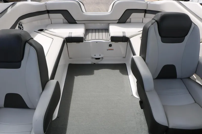 Slide: The Image of 2017 Yamaha Boats AR240 HO interior with gray and black seating. - 35