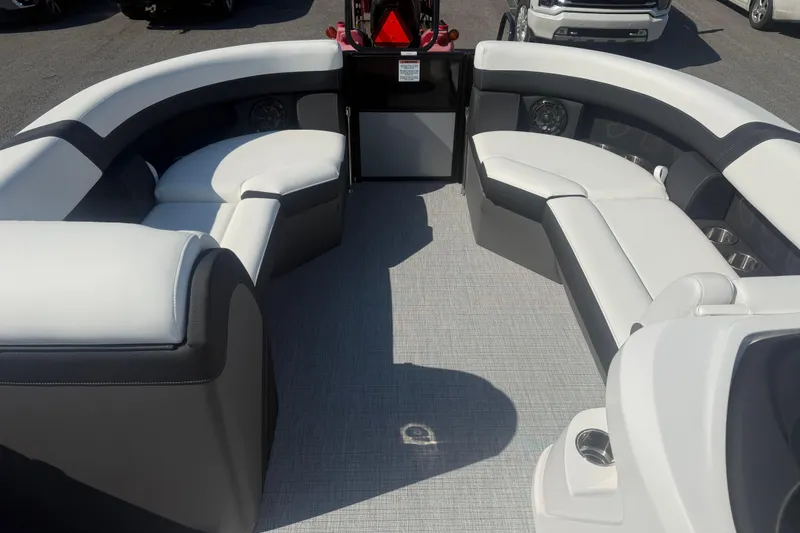 Slide: The Image of Interior of 2026 Berkshire CTS Series 24RFX CTS pontoon boat with plush seating. - 12