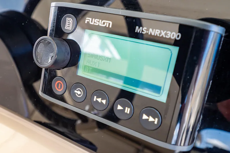 Slide: The Image of Fusion MS-NRX300 audio system on 2019 Boston Whaler 350 Realm boat. - 17