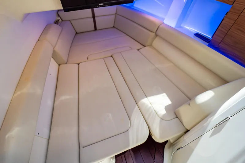 Slide: The Image of Luxurious interior seating of 2019 Boston Whaler 350 Realm boat. - 40
