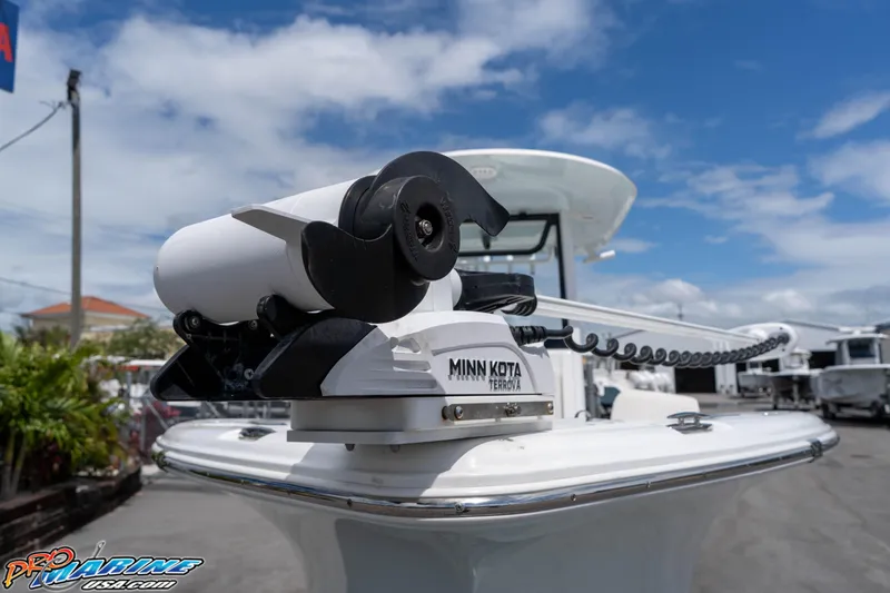 Slide: The Image of 2023 Sea Hunt Ultra 239 SE with Minn Kota Terrova trolling motor, outdoor display. - 14