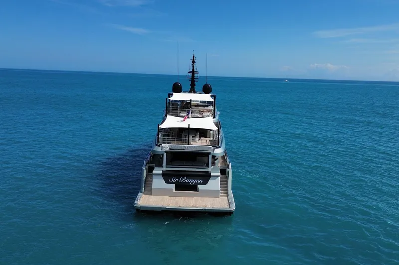 Slide: The Image of Luxury Majesty 120 yacht cruising on open sea, 2025 model. - 5