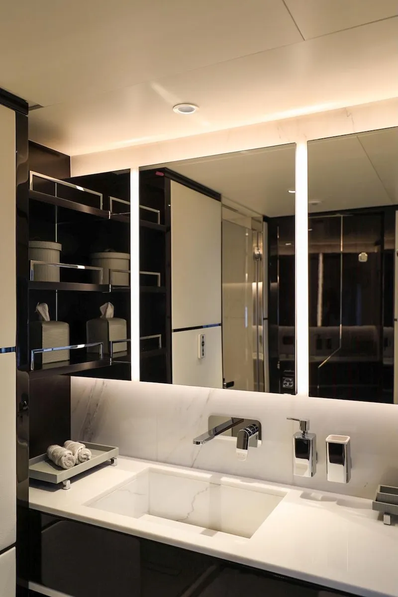Slide: The Image of Luxurious bathroom in 2025 Majesty 120 yacht with modern fixtures and elegant design. - 50