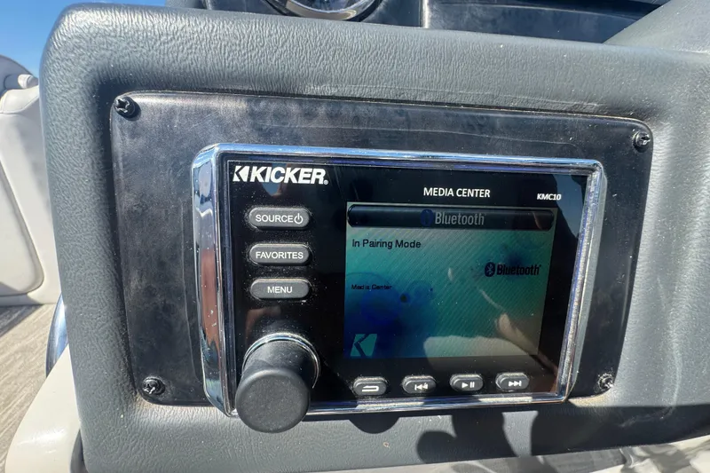 Slide: The Image of Kicker media center on 2020 SunCatcher Elite 326 DLX SS, Bluetooth pairing mode. - 26