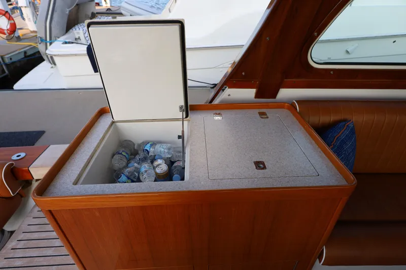 Slide: The Image of Built-in cooler with drinks on 2013 Hunt Yachts Harrier 36 boat deck. - 18