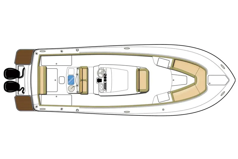 Slide: The Image of Manufacturer Provided Image: Top view of 2019 Scout 320 LXF boat layout with twin engines. - 35