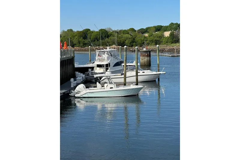 The Image of Edgewater 230CC 2022 boat docked in a serene marina setting. - 0