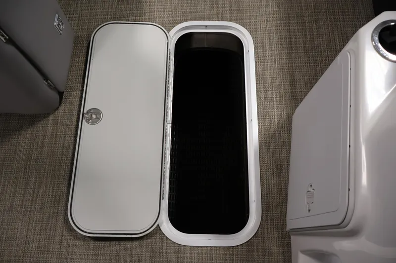 Slide: The Image of Open storage compartment on 2018 Sweetwater 2186 boat, featuring carpeted flooring. - 29