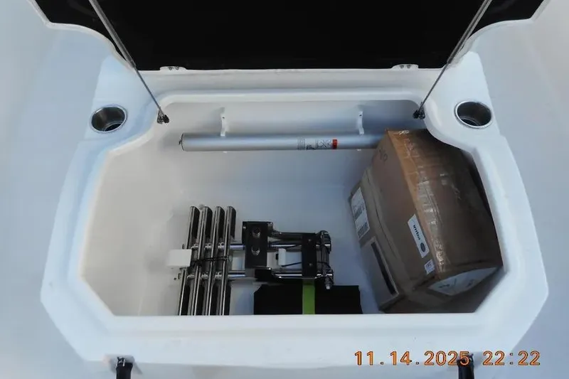 Slide: The Image of Storage compartment of 2026 Sea Fox 288 Commander boat with equipment and a box. - 19