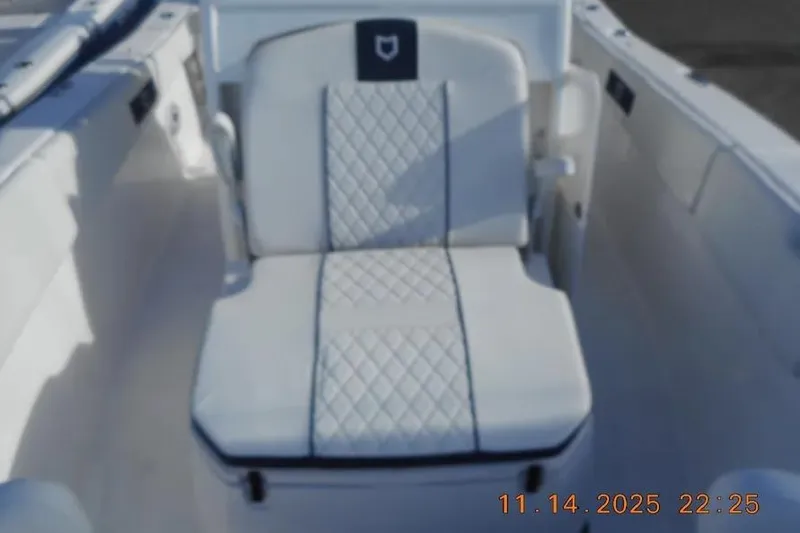 Slide: The Image of 2026 Sea Fox 288 Commander boat seat with diamond-pattern upholstery. - 23
