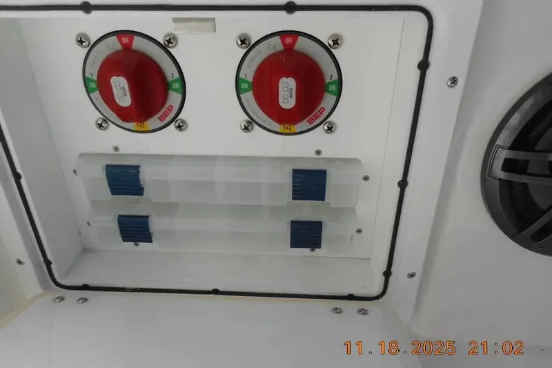 Slide: The Image of Control panel of 2026 Sea Fox 268 Traveler boat with switches and dials. - 12