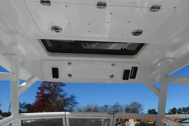 Slide: The Image of Interior view of 2026 Sea Fox 268 Traveler boat roof with hatch and fixtures. - 15