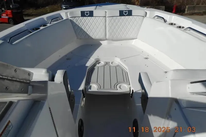 Slide: The Image of Interior view of 2026 Sea Fox 268 Traveler boat, featuring spacious seating and modern design. - 16