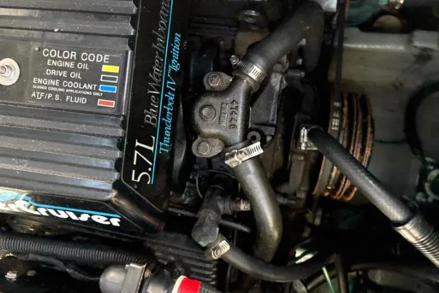 Slide: The Image of Engine compartment of a 1993 Sea Ray Sundancer 330 with 5.7L Blue Water Inboard. - 122