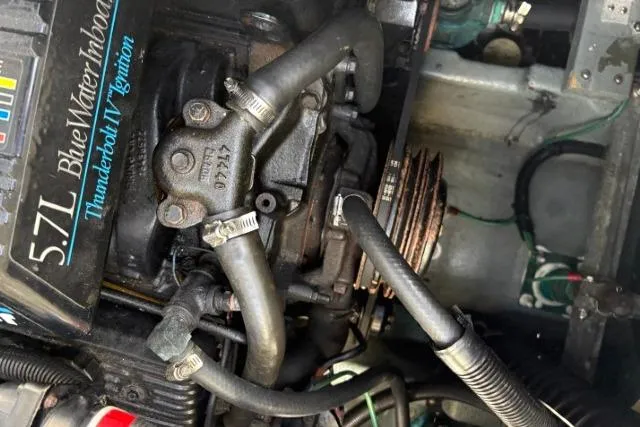 Slide: The Image of Engine compartment of a 1993 Sea Ray Sundancer 330 with 5.7L Blue Water Inboard. - 123