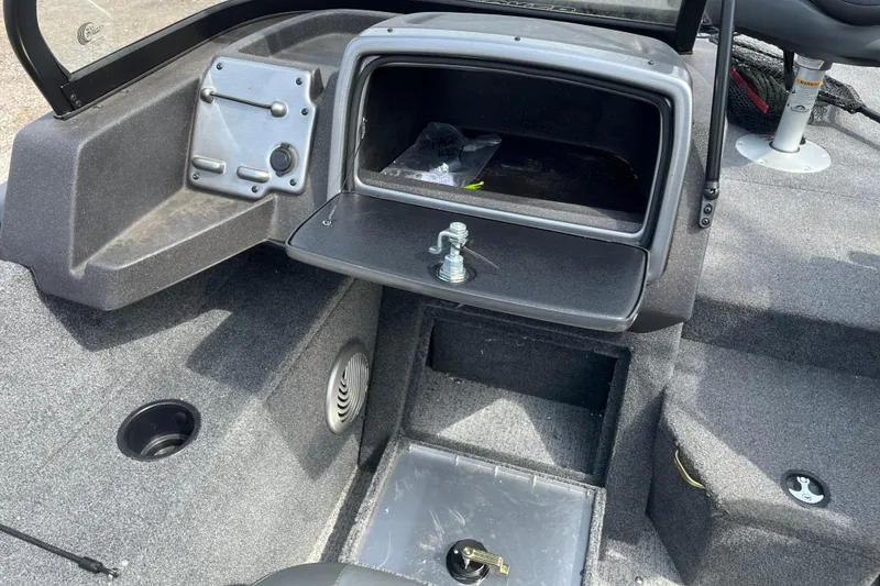 Slide: The Image of 2022 Tracker Pro Guide V-175 WT boat interior with open storage compartment. - 16
