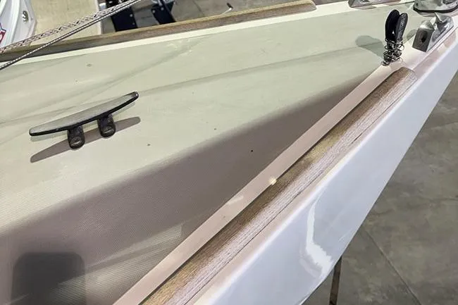 Slide: The Image of 1988 J Boats J/22 sailboat deck with cleat and fittings. - 3