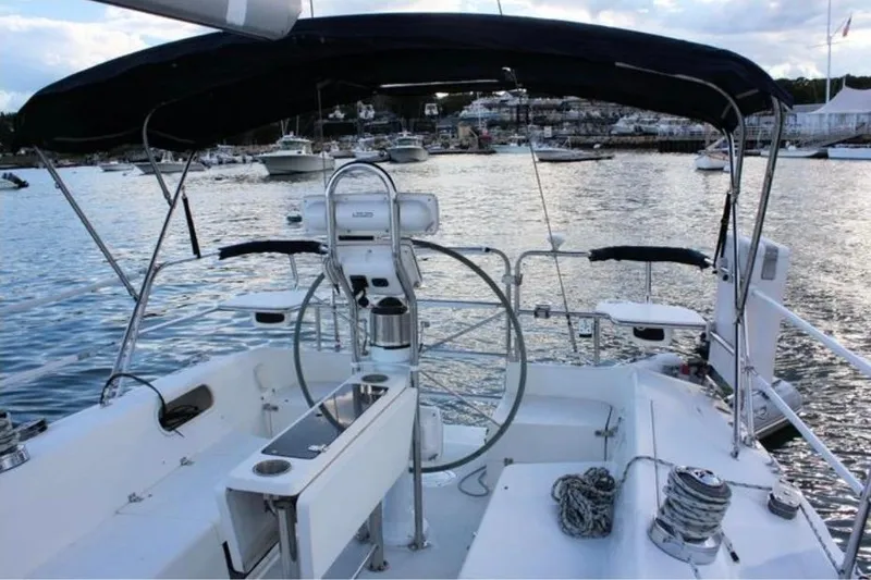 Slide: The Image of Cockpit view of 2001 Catalina 36 MkII sailboat in a marina setting. - 8