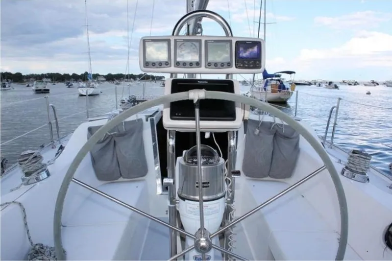 Slide: The Image of Cockpit view of 2001 Catalina 36 MkII sailboat with navigation instruments. - 9