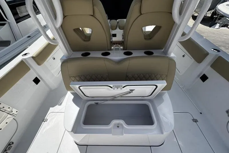Slide: The Image of 2026 Sportsman Heritage 321 Center Console interior detail with speaker and seating. - 6