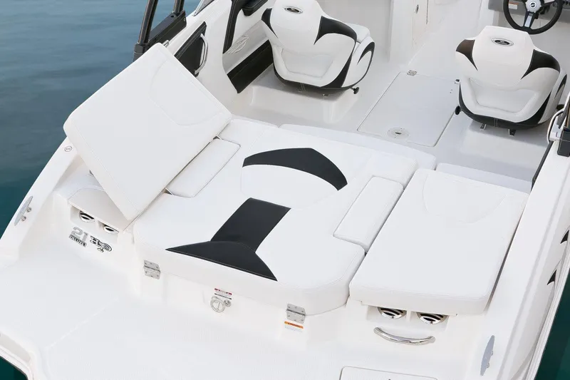 Slide: The Image of Manufacturer Provided Image: 2016 Chaparral 21 H2O Sport boat interior with white and black seating. - 25