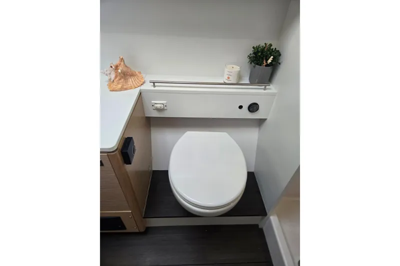 Slide: The Image of Bathroom interior of a 2016 Outremer 45 yacht with modern fixtures. - 40