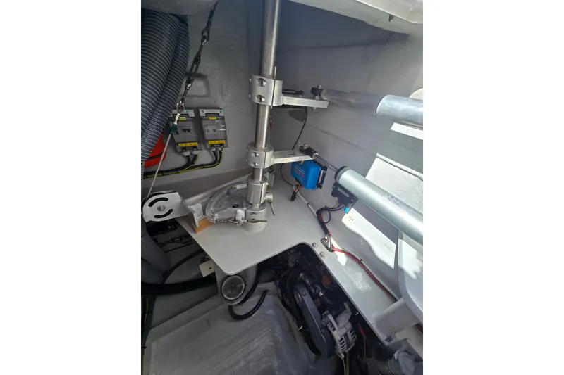 Slide: The Image of Interior view of 2016 Outremer 45 yacht's mechanical components and wiring. - 48