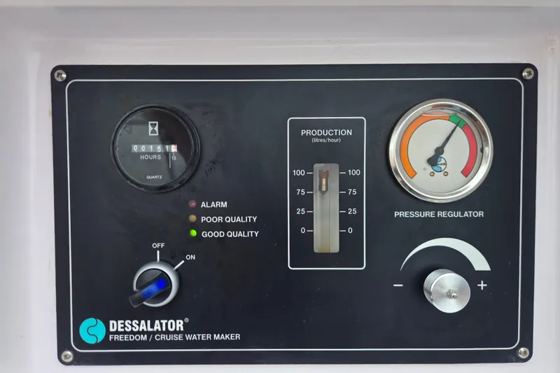 Slide: The Image of Control panel of a Dessalator water maker on a 2016 Outremer 45 yacht. - 58