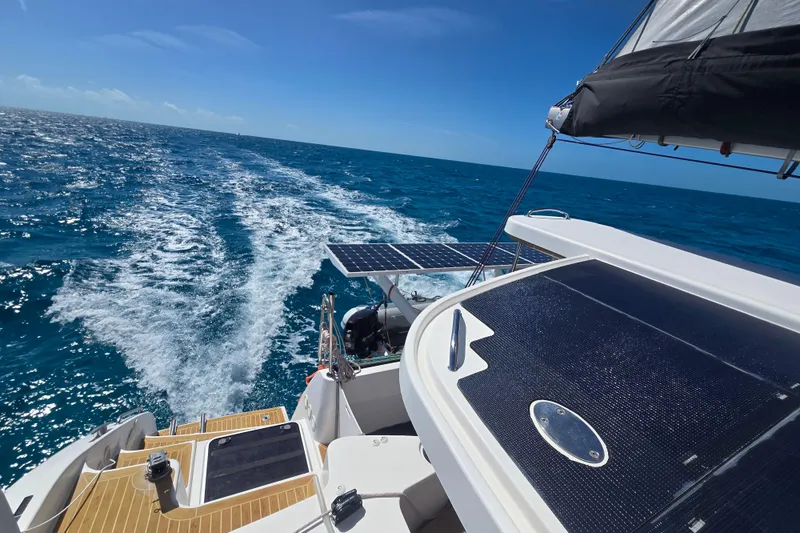 Slide: The Image of Sailing on a 2016 Outremer 45 catamaran with solar panels, ocean view. - 6