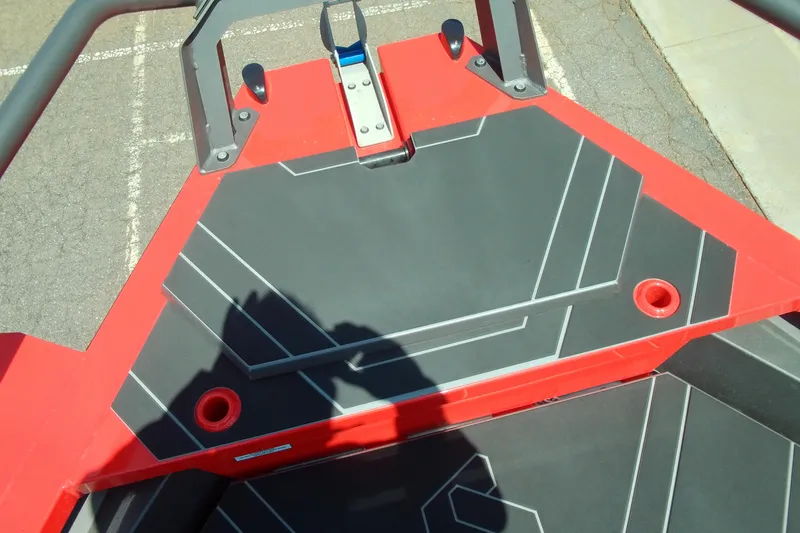 Slide: The Image of 2026 Stabicraft 2050 Frontier boat deck with red and gray design elements. - 14