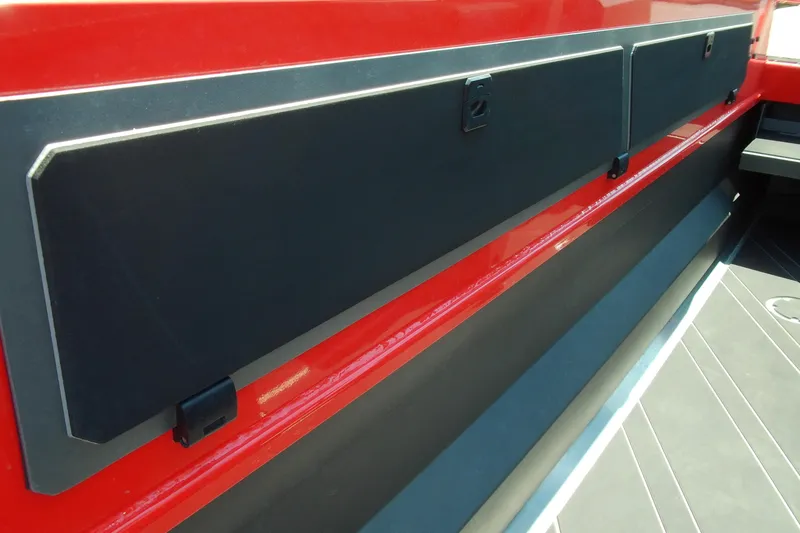 Slide: The Image of Red Stabicraft 2050 Frontier 2026 boat interior with sleek storage compartments. - 18