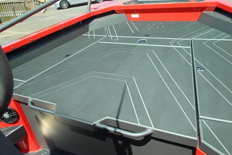 Slide: The Image of 2026 Stabicraft 2050 Frontier boat deck with sleek, modern design and red accents. - 7