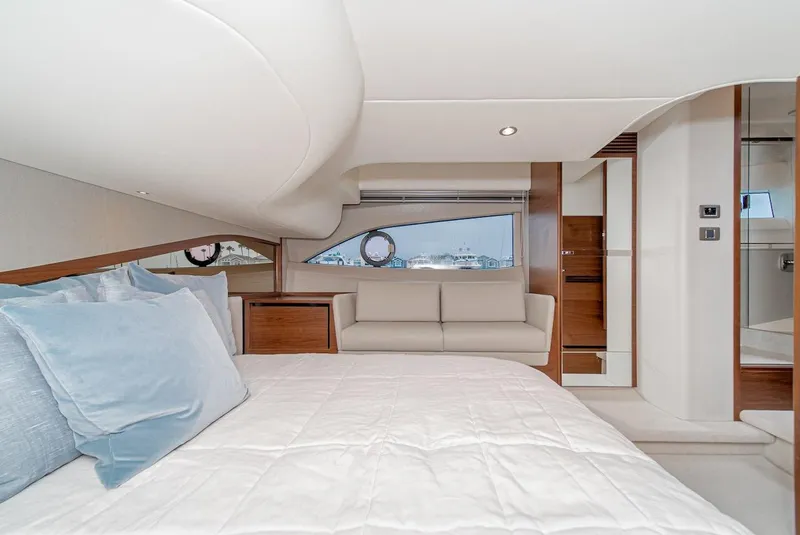 Slide: The Image of Luxurious bedroom interior of 2024 Princess F45 yacht with modern design. - 39