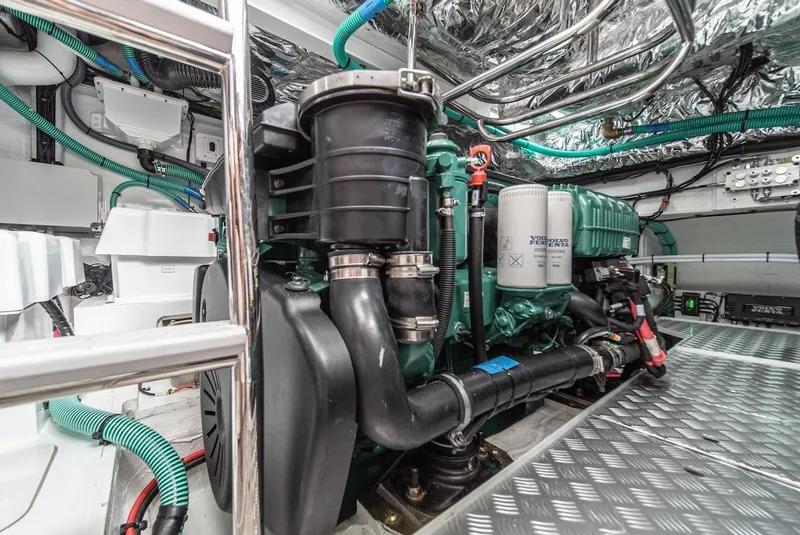 Slide: The Image of Engine room of a 2024 Princess F45 yacht with advanced machinery and wiring. - 47