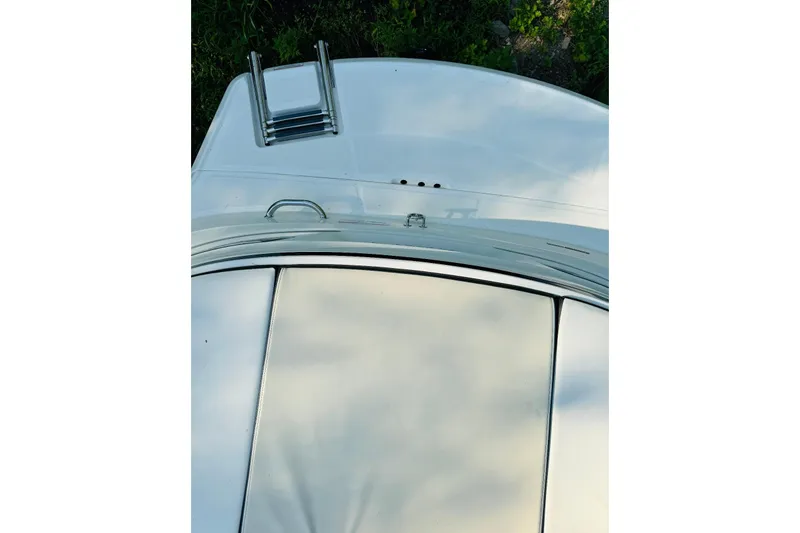 Slide: The Image of 2013 Sea Ray 190 Sport boat deck with ladder and handle, viewed from above. - 8