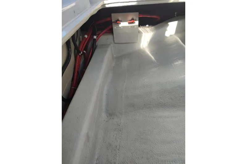 Slide: The Image of RYCK 280 boat interior wiring and battery compartment, 2023 model. - 29