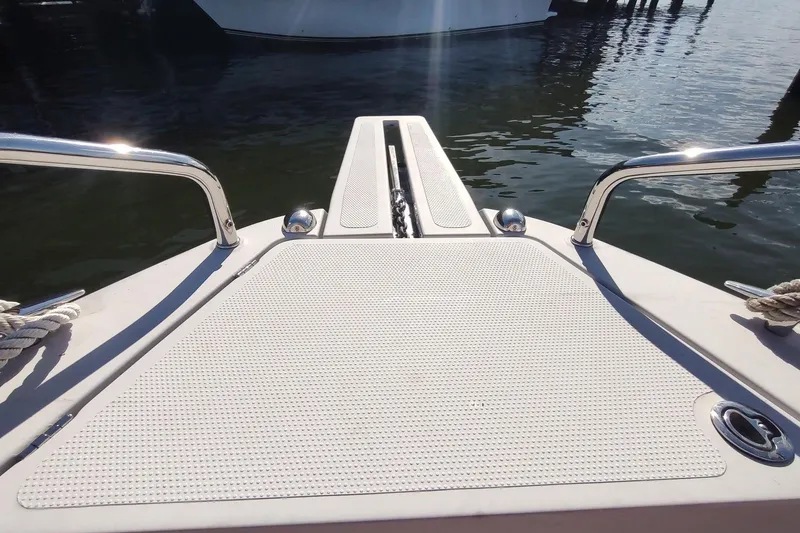 Slide: The Image of Bow view of 2023 RYCK 280 boat with stainless steel railings on calm water. - 41