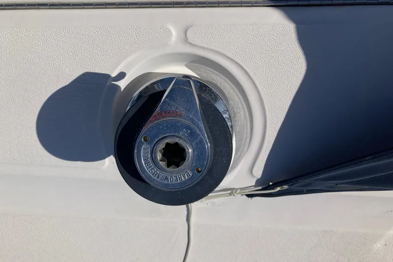 Slide: The Image of Winch on 1987 Hunter Legend 35 sailboat deck, close-up view. - 13