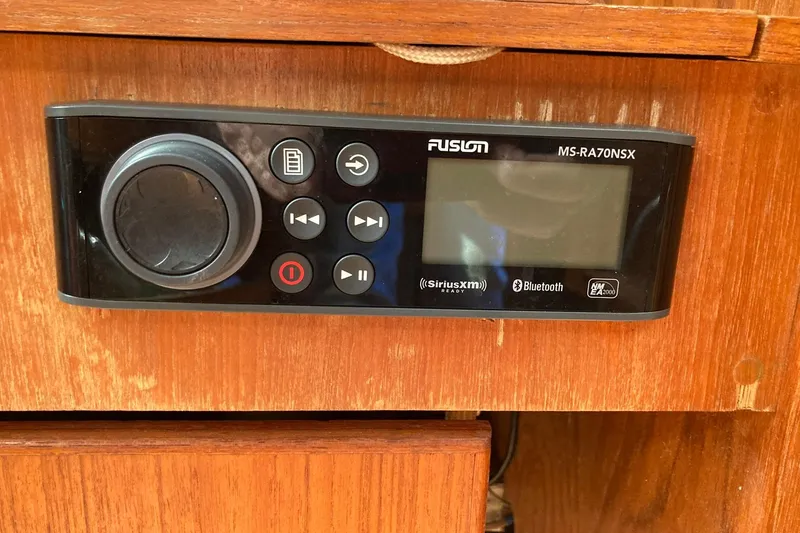 Slide: The Image of Fusion MS-RA70NSX stereo system on 1987 Hunter Legend 35 boat interior. - 27