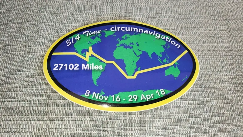 Slide: The Image of World map sticker celebrating 27,102-mile circumnavigation from Nov 8, 2016, to Apr 29, 2018. - 44