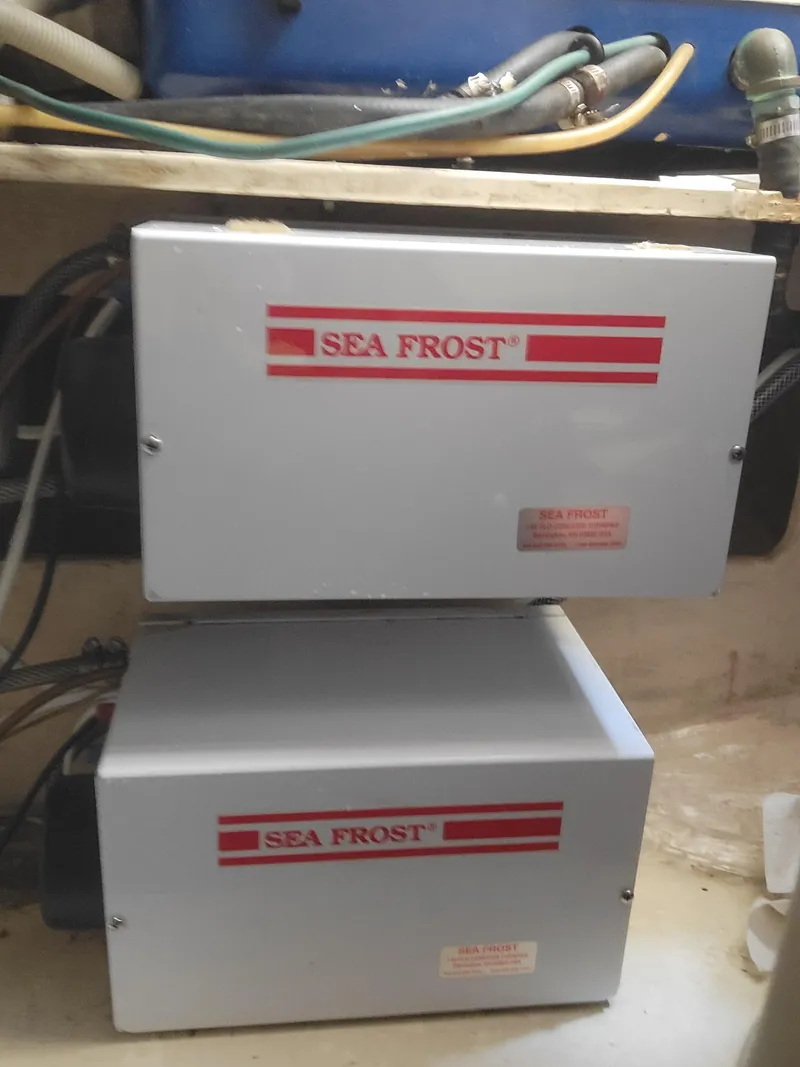 Slide: The Image of Sea Frost refrigeration units in 1996 Little Harbor 51 Pilothouse boat. - 46