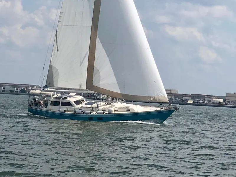Slide: The Image of Sailing yacht Little Harbor 51 Pilothouse, 1996 model, cruising on open water. - 2