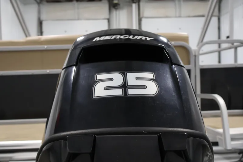 Slide: The Image of Mercury 25 horsepower engine on 2022 Harris Cruiser LX180 Cruise boat. - 28