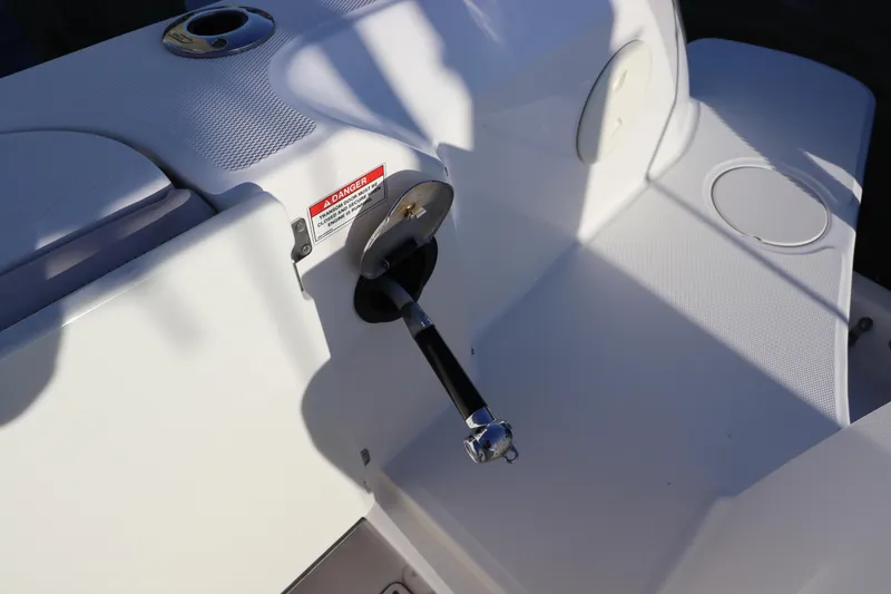 Slide: The Image of 2016 Boston Whaler 270 Vantage boat interior detail with safety warning label. - 7